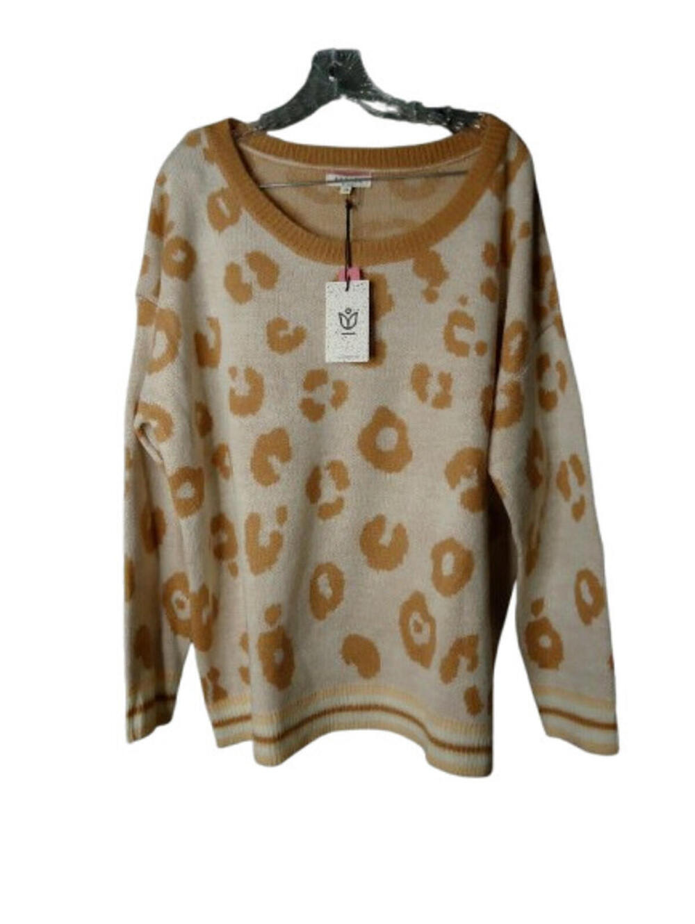 Andree by Unit Living Wild Curvy Sweater Womens Size 2X Cream Tan Leopard Print